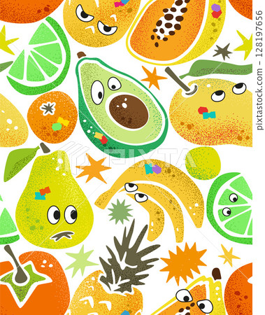 Fruits With Eyes Seamless Pattern On Transparent BG 128197656