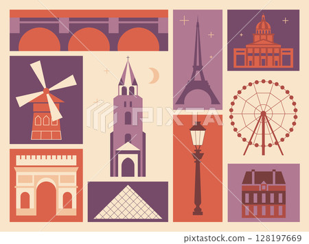 Travel to Paris Poster with Architecture Landmarks Travel to Paris Poster with Architecture Landmarks 128197669