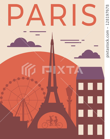 Paris Travel Poster with Tower Landmark Paris Travel Poster with Tower Landmark 128197678