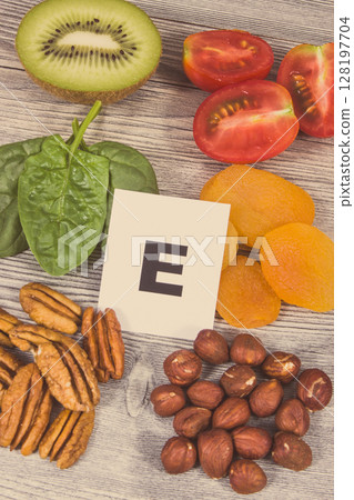 Healthy ingredients containing vitamin E and minerals. Nutritious eating 128197704