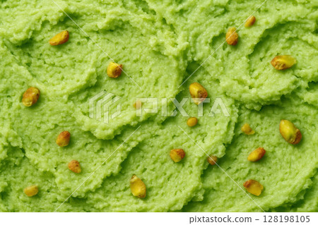 Creamy green pistachio paste with whole nuts swirled on a textured surface for culinary and dessert applications, AI Generative Creamy green pistachio paste with whole nuts swirled on a textured surface for culinary and dessert applications, AI Generative 128198105