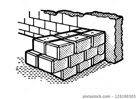 Brick wall construction outline stacked... - Stock Illustration ...
