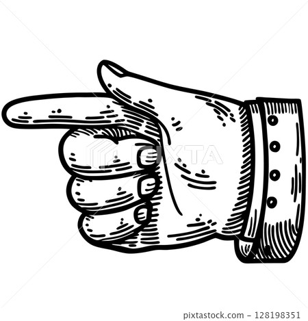 Vintage engraved hand pointing left detailed retro illustration of gesture, old human finger direction sign, AI Generative 128198351
