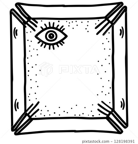 Geometric abstract frame with stylized single eye, dotted pattern modern minimal linear black and white illustration, AI Generative 128198391