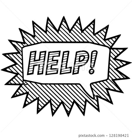 Comic help speech bubble illustration hand drawn, distressed outline with bold lettering, urgent call, distress signal, AI Generative 128198421