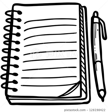 Spiral notebook with blank lined pages and pen sketch school paper and writing instrument concept, AI Generative Spiral notebook with blank lined pages and pen sketch school paper and writing instrument concept, AI Generative 128198422