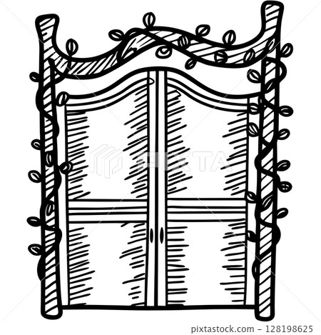 Western saloon swinging doors with wood texture, rustic entrance decorated with vine pattern, AI Generative 128198625