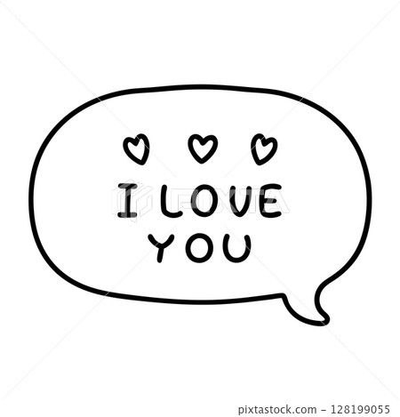 Love message speech bubble with handwritten i love you and heart doodles romantic icon, cute valentine greeting, AI Generative 128199055