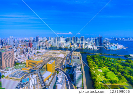 Tokyo cityscape in Japan, July. Towards a new era. View of the former Tsukiji Market site, etc. To be redeveloped... = 4th 128199066