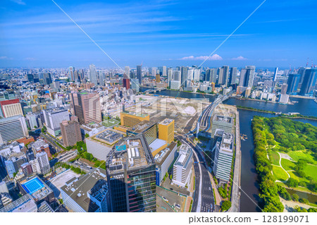 Tokyo cityscape in Japan, July. Towards a new era. View of the former Tsukiji Market site, etc. To be redeveloped... = 4th 128199071