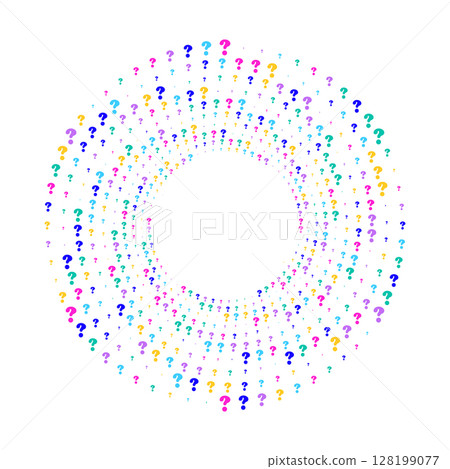 Abstract circular design composed of a radial scattered colorful question marks 128199077