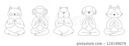 Meditating animals on a white background. 128199079
