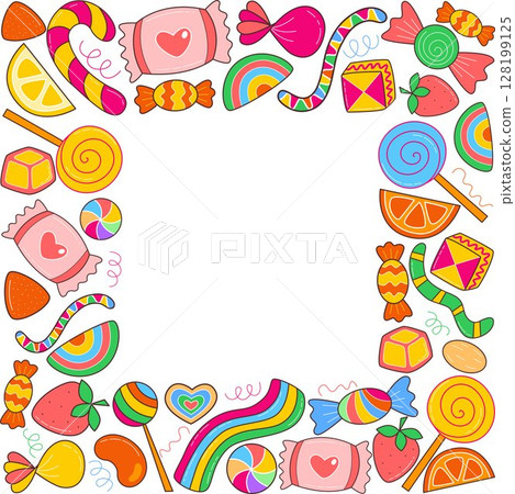 Square frame of candies and sweets Square frame of candies and sweets 128199125