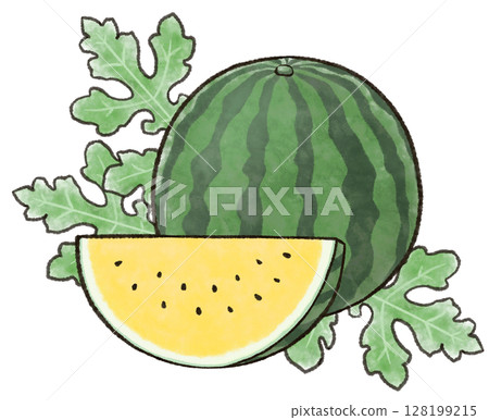 Watercolor style yellow watermelon illustration 128199215
