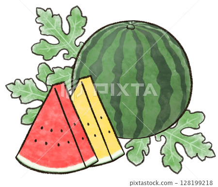 Watercolor style red and yellow watermelon illustration 128199218