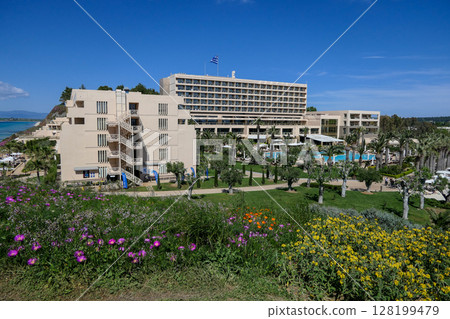 Greece, Sani, View of Sani and its hotels, Kassandra, Chalkidiki Greece, Sani, View of Sani and its hotels, Kassandra, Chalkidiki 128199479
