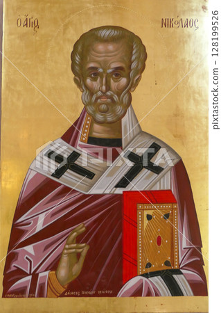 Greece, Sani, Orthodox icon inside the church of Sani, Kassandra, Chalkidiki 128199526