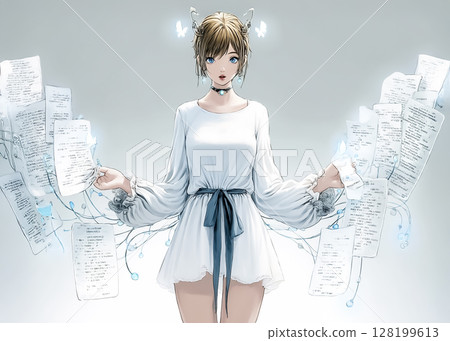 科技仙子 - 生活在虛擬空間的仙子 - 資料仙子的插畫 128199613