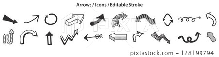 Set of Different Arrows in simple style, flat line design, editable stroke, vector illustration Set of Different Arrows in simple style, flat line design, editable stroke, vector illustration 128199794