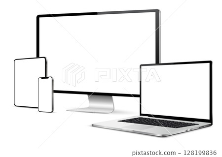 Realistic set of monitor, laptop, tablet, smartphone 128199836