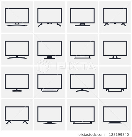 Vector tv icon set on grey background. Modern smart tv silhouettes Vector tv icon set on grey background. Modern smart tv silhouettes 128199840
