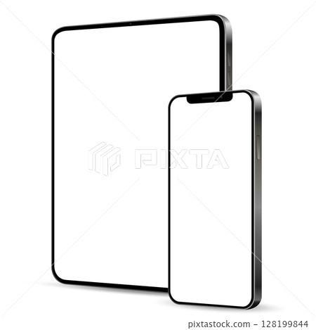 Tablet computer and smartphone mockup with blank screen isolated on white background 128199844