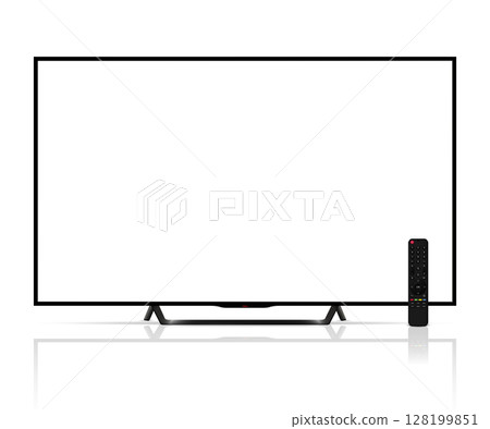 Realistic tv screen and remote control with reflection Realistic tv screen and remote control with reflection 128199851