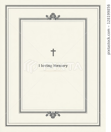 Minimalist Christian funeral template with cross, corner leaves, and blank space for memorial details Minimalist Christian funeral template with cross, corner leaves, and blank space for memorial details 128199856
