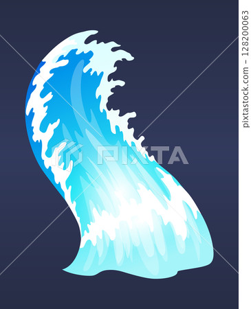 Sea ocean wave. Blue water ocean wave, marine surf wave, ripples tides sea storm, tsunami, tidal shape, splash water motion with spray isolated vector cartoon illustration 128200063