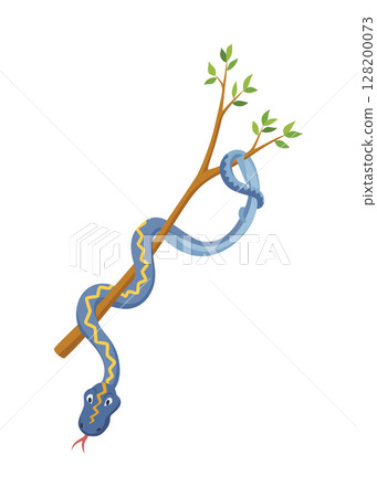 Cartoon color snake. Cute smiling animal, funny reptile of wild tropical nature. Flat vector isolated illustrations for kids design 128200073