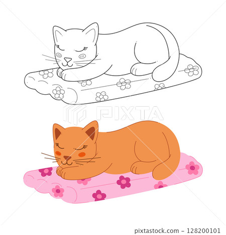 Two cute cats sleeping on a floating mattress. Clip art for your projects. Two cute cats sleeping on a floating mattress. Clip art for your projects. 128200101