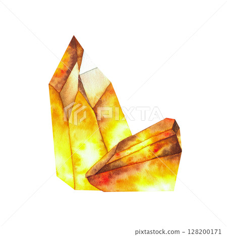 Watercolor of vibrant citrine crystal. Realistic style. Symbolizes abundance, joy, positive energy. Ideal for esoteric, crystal healing, and spiritual designs. 128200171