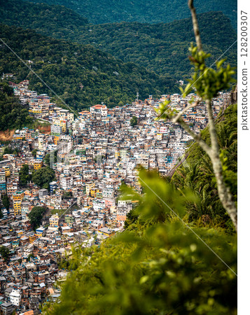 Aerial View Of Rocinha Favela In Rio De Janeiro: Dense Urban Landscape With Colorful Rooftops And Narrow Streets In The Largest Informal Settlement In Brazil 128200307