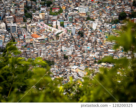 Aerial View Of Rocinha Favela In Rio De Janeiro: Dense Urban Landscape With Colorful Rooftops And Narrow Streets In The Largest Informal Settlement In Brazil 128200325