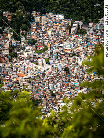 Aerial View Of Rocinha Favela In Rio De Janeiro: Dense Urban Landscape With Colorful Rooftops And Narrow Streets In The Largest Informal Settlement In Brazil 128200332