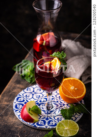 Traditional Spanish sangria from red wine Traditional Spanish sangria from red wine 128200540