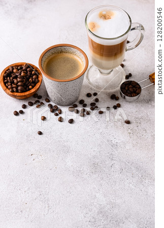 Espresso and cappucino. Different coffee Espresso and cappucino. Different coffee 128200546