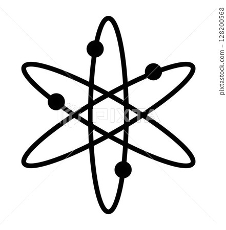Atomic model icon on transparent background, flat line design, vector illustration 128200568