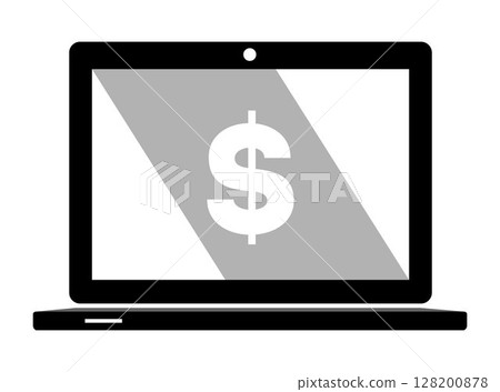 Laptop with Dollar sign icon, on transparent background, flat line design, vector illustration Laptop with Dollar sign icon, on transparent background, flat line design, vector illustration 128200878