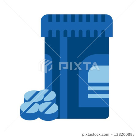 Pills Bottle icon, on transparent background, flat line design, vector illustration Pills Bottle icon, on transparent background, flat line design, vector illustration 128200893