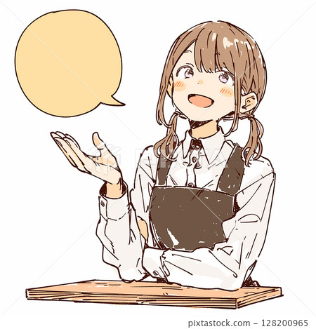 [Speech bubble] A female restaurant staff member serving customers with a friendly expression 128200965