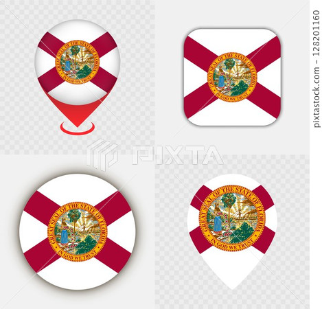 Set of Florida State Flag Icons and Map Pins. Set of Florida State Flag Icons and Map Pins. 128201160