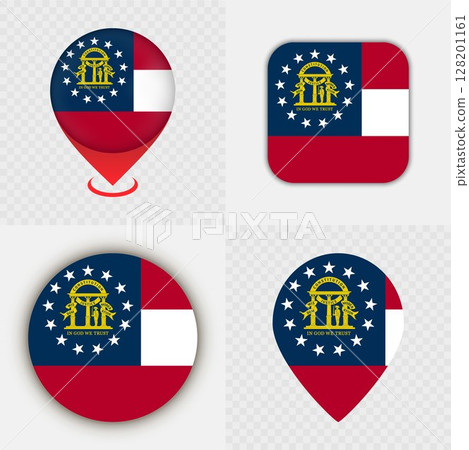 Set of Georgia State Flag Icons and Map Pins. 128201161
