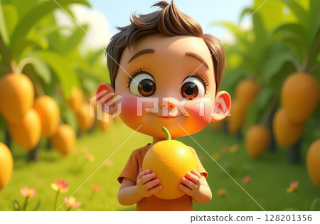 Big mango fruit garden, farm, seedlings, plants, sweet fruits. AI Generative 128201356