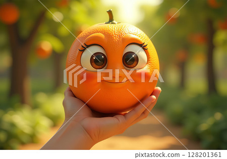 Big orange fruit garden, farm, seedlings, plants, sweet fruits. AI Generative 128201361