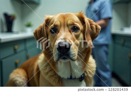 Dog veterinarian appointment, pet health care veterinary clinic. AI Generative 128201439