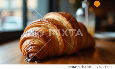 Gourmet Chocolate Croissant with Rich Melted Filling 128201542