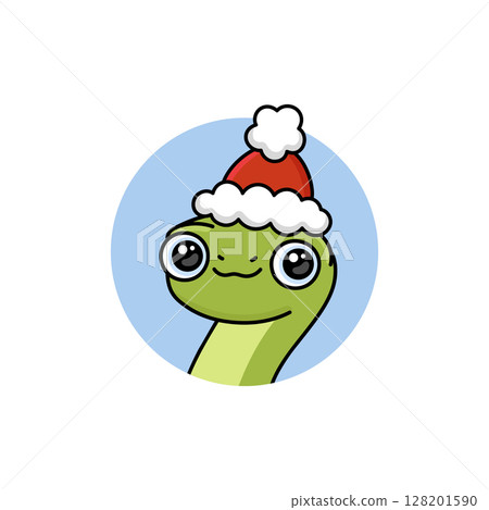 Cartoon Christmas snake in Santa hat Cartoon Christmas snake in Santa hat 128201590