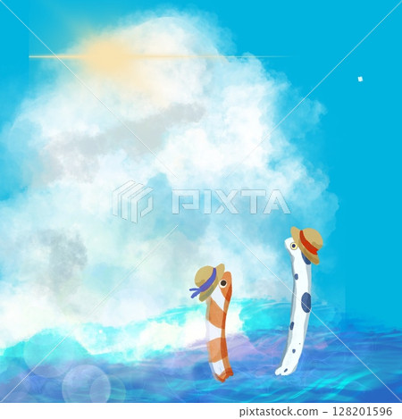 夏日天空中積雨雲和花園鰻的插圖 夏日天空中積雨雲和花園鰻的插圖 128201596