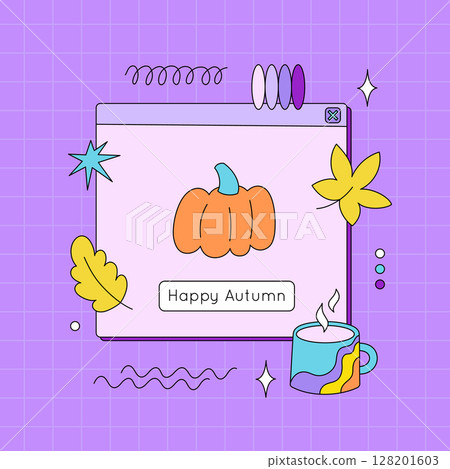 Autumn frame in flat neo brutalism design 128201603